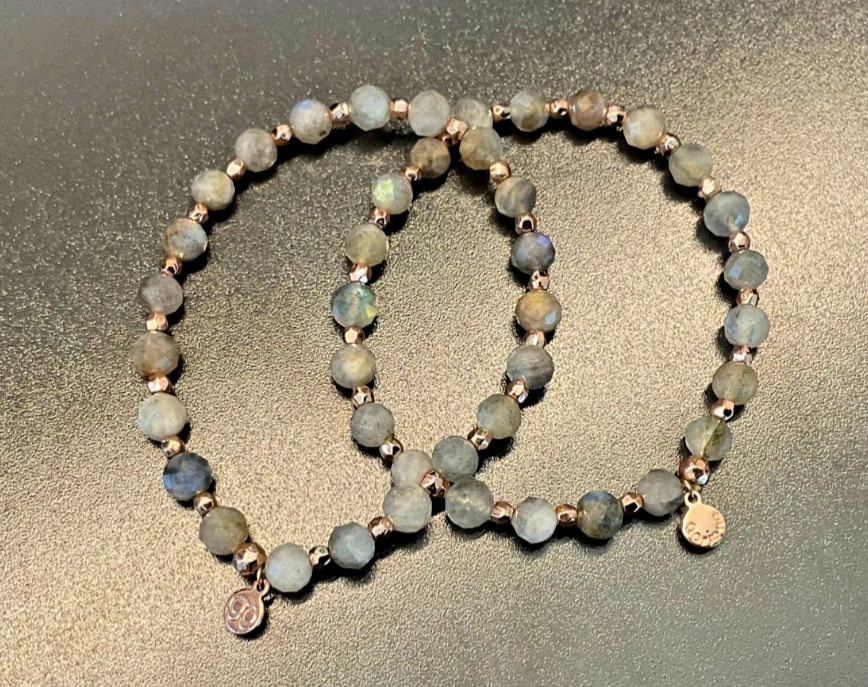 Gorjana Labradorite Gemstone Rose Gold Beads Stretch Bracelets (set of 2)