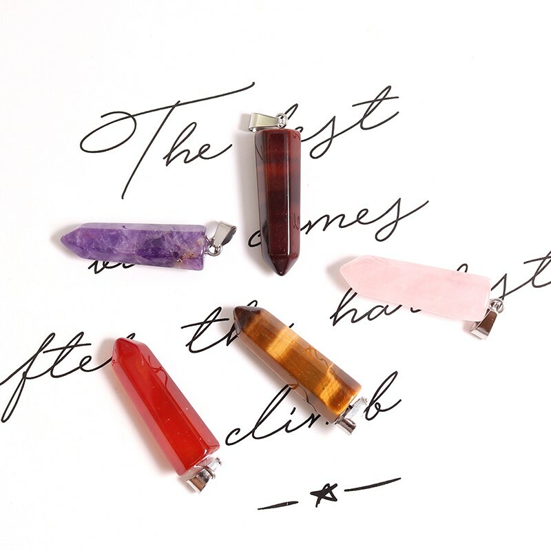 Wholesale 24pcs/lot Assorted Natural Stone Pendants Point Charms pillar pendant