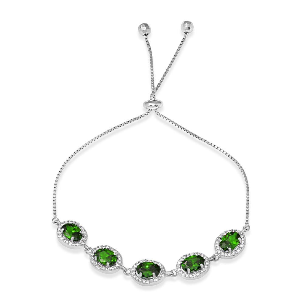 LARIAT BRACELET W/ EMERALD & ACCENTS /925 STERLING SILVER/ 9” ADJUST