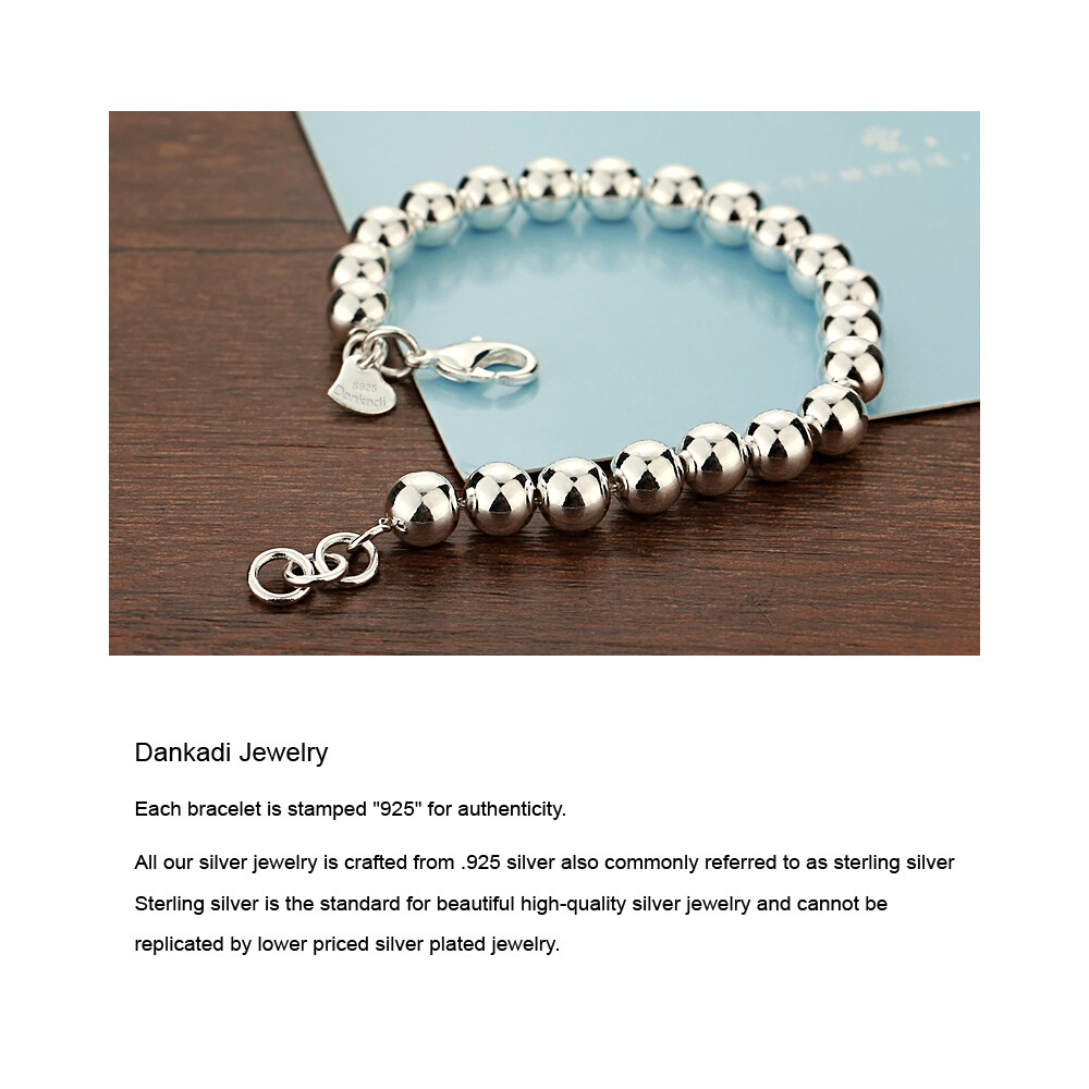 Solid 925 Sterling Silver 4mm-6mm Bead Ball Chain Bracelet All Size for Women
