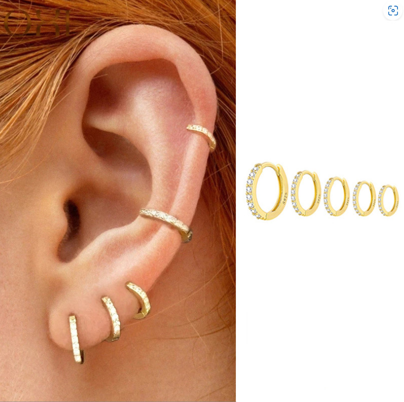 5/6/7/8/9mm 18K Gold Plated CZ Huggie Hoop Small Earrings Men & Women 2Pcs TH2