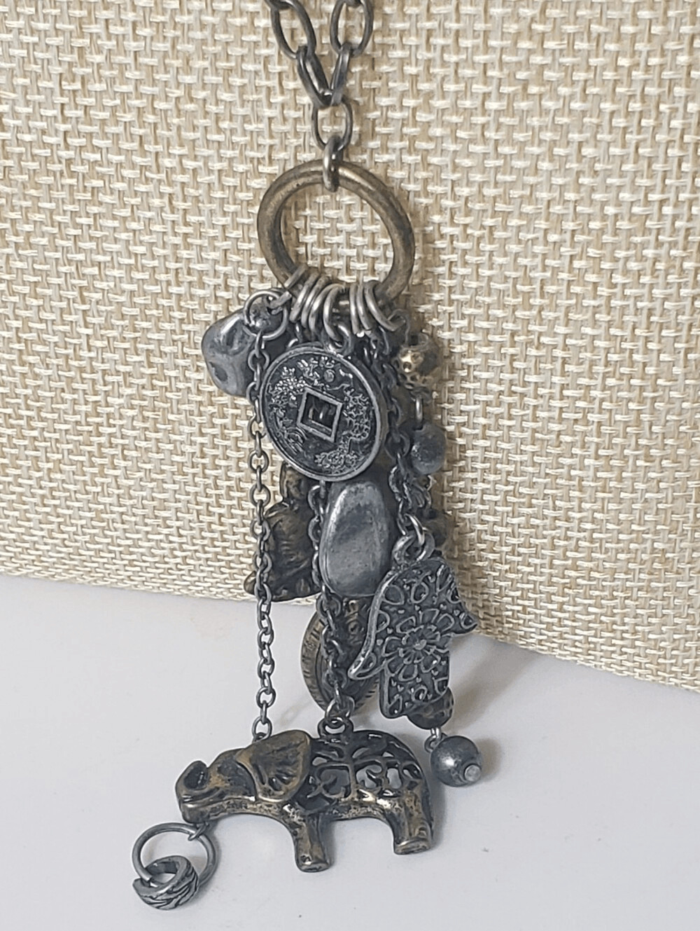 Long Charm Boho Necklace Mixed Metals