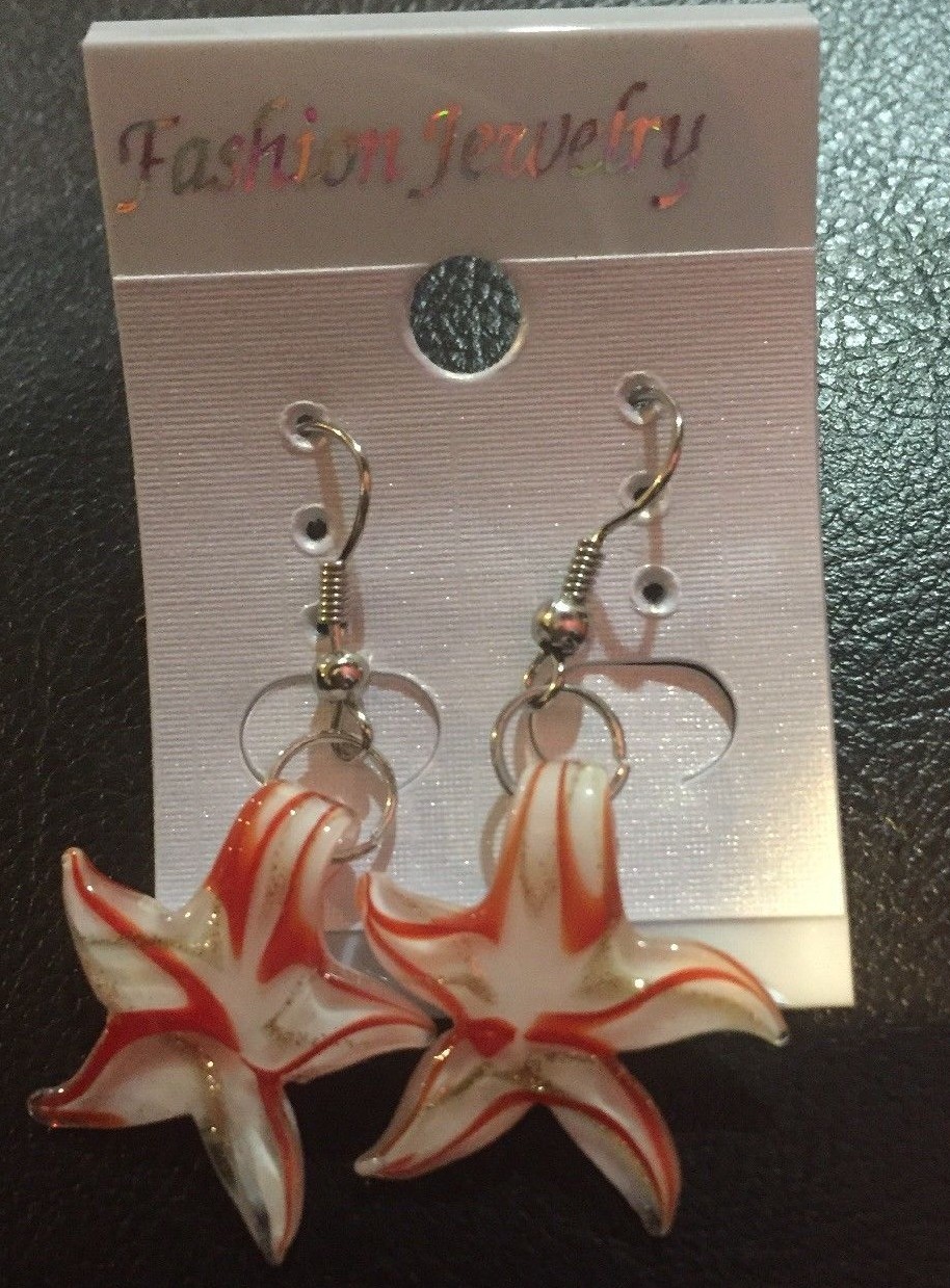 White Orange Gold Star Glass earrings Unique Birthday Gift Gothic Jewelry style