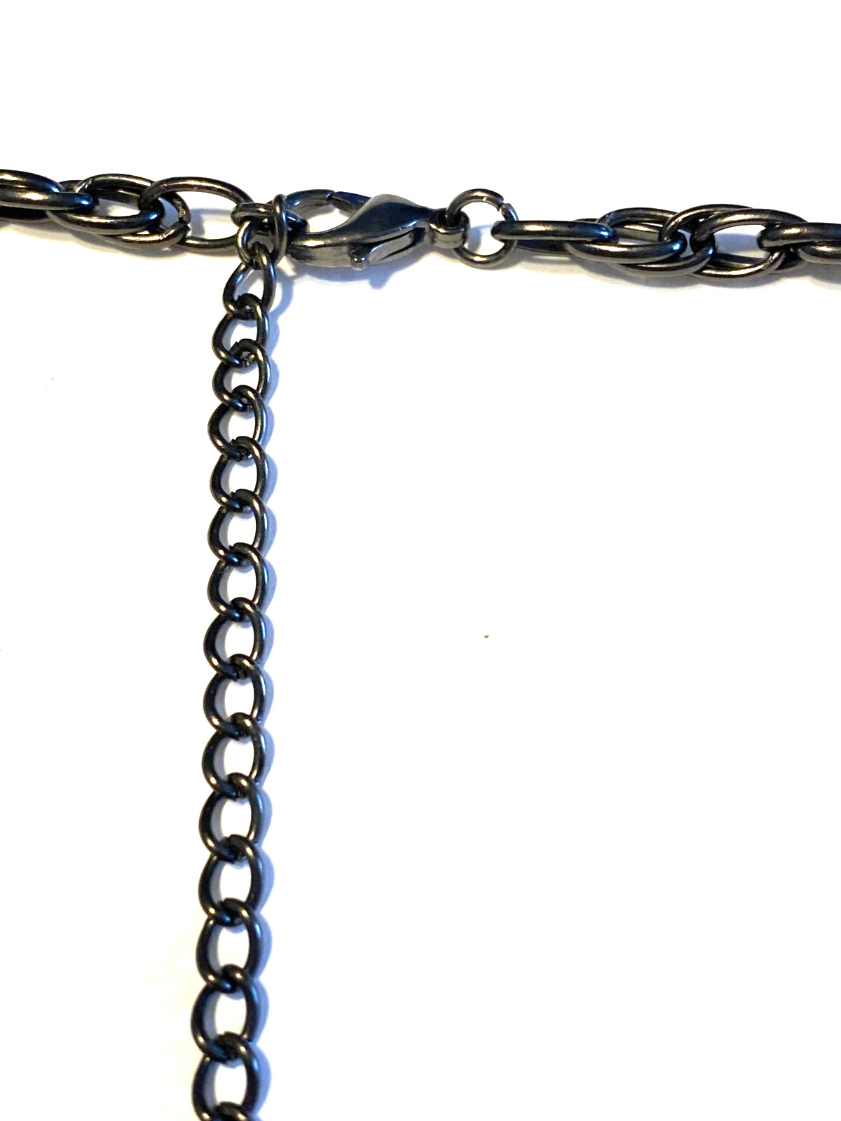 Gun Metal Chain Bib Necklace with Clear Faceted Beads 16 Inches