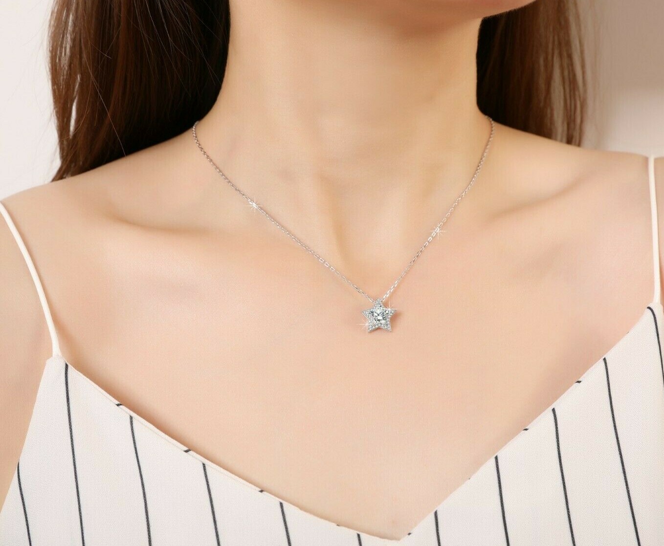 1 Ct Women Simulated Diamond Necklace 14K White Gold Plated Solid Silver Pendant