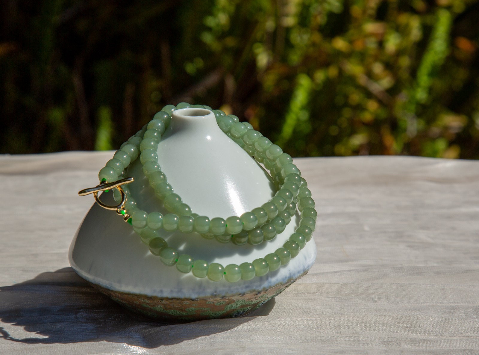 6.5mm+ Oily High Grade Qiemo Blue Hetian Nephrite Beaded Necklace| 油润且莫蓝和田玉老型