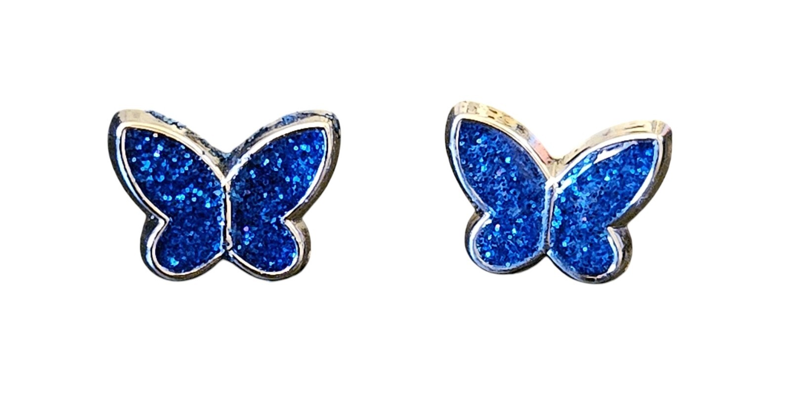 Silvertone Zinc Alloy Silver Plated Blue Butterfly Post Stud Earrings – New