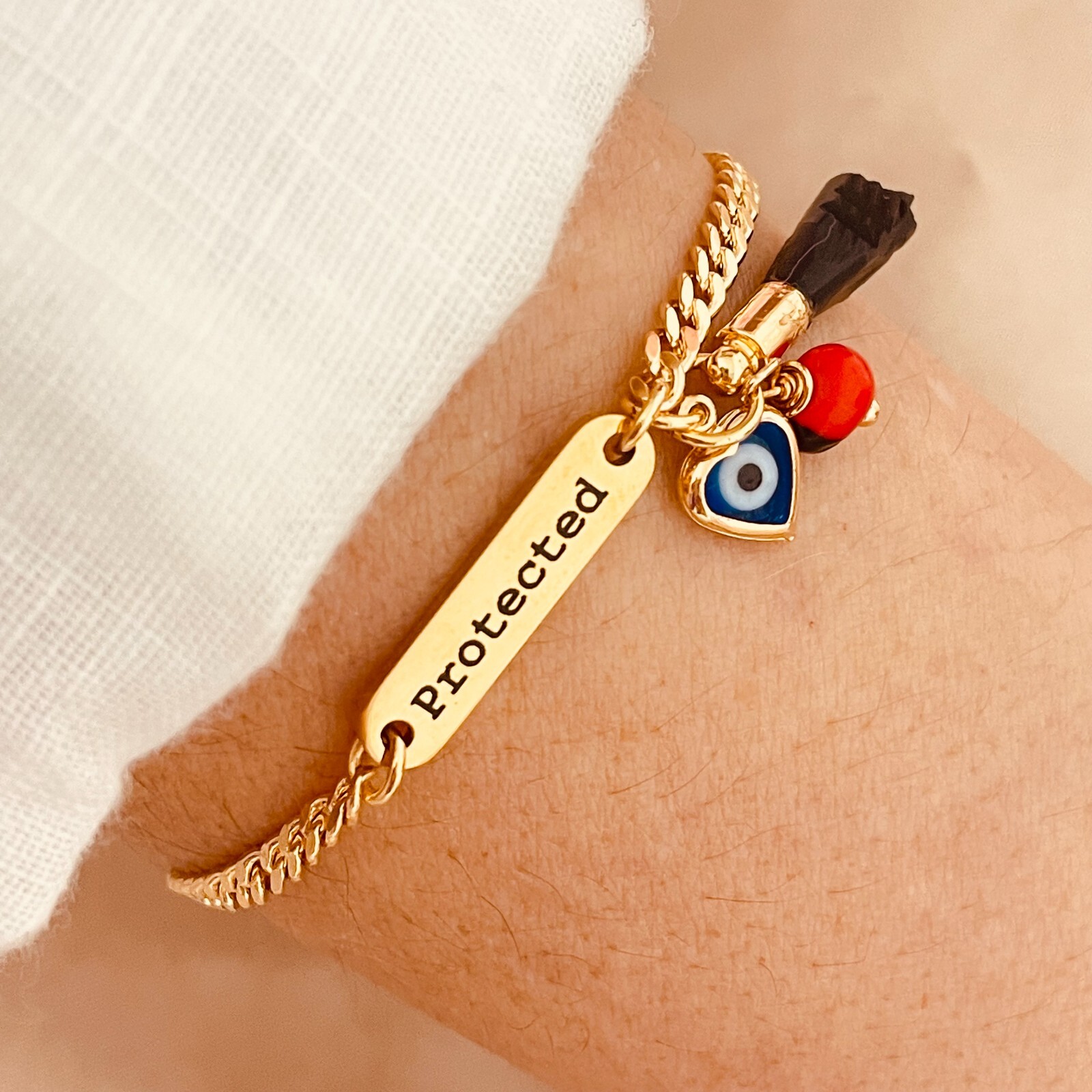 Azabache Bracelet, Evil Eye Bracelet, Natural Jet Hand, Personalized Bracelet