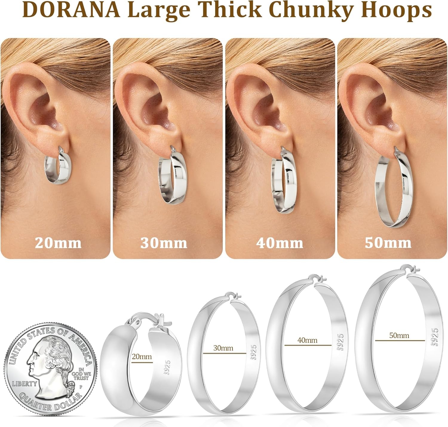 8mm Thick 925 Sterling Silver Hoops Earrings for Women 14K Real Gold Large Hoop