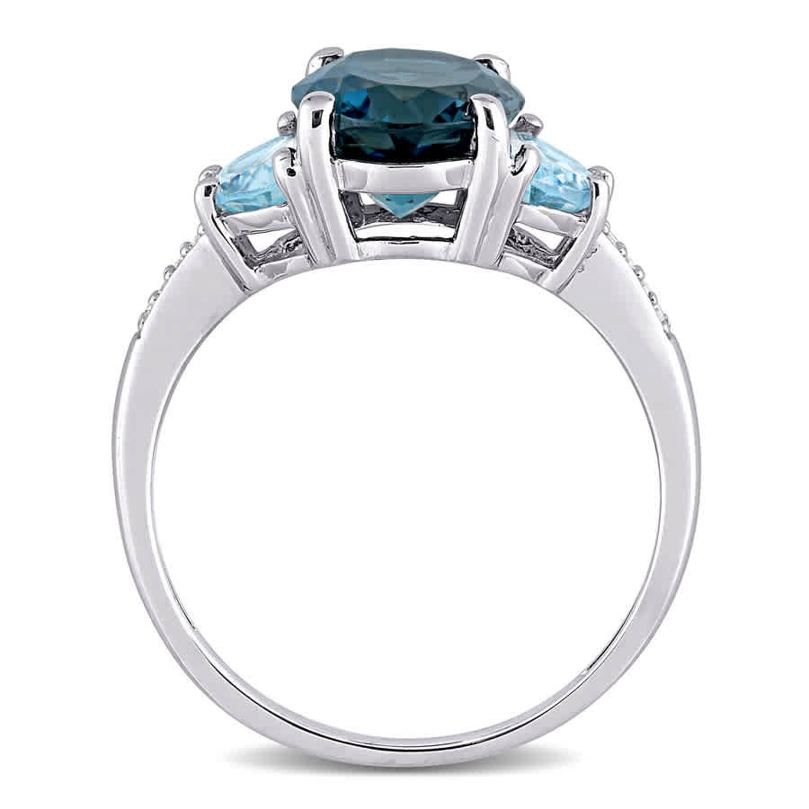 AMOUR 4 1/2 CT TGW London and Sky Blue Topaz and Diamond 3-sTone Ring In