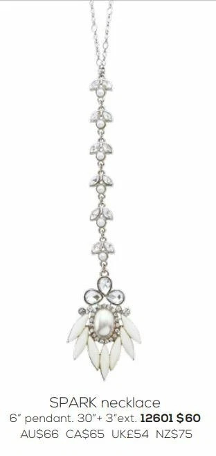 Park Lane “SPARK” NECKLACE – Silver Rhodium w/ Swarovski – White – Long Y – NEW!
