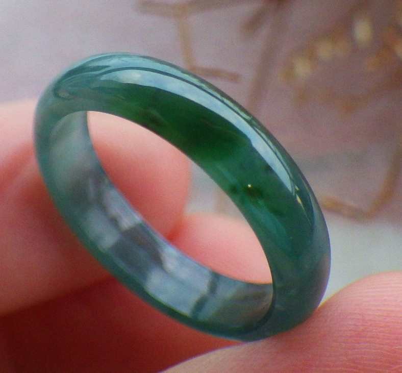 Video Certified Green Natural A Jadeite Jade Round Circle Ring NO. 8 # 121744 TS