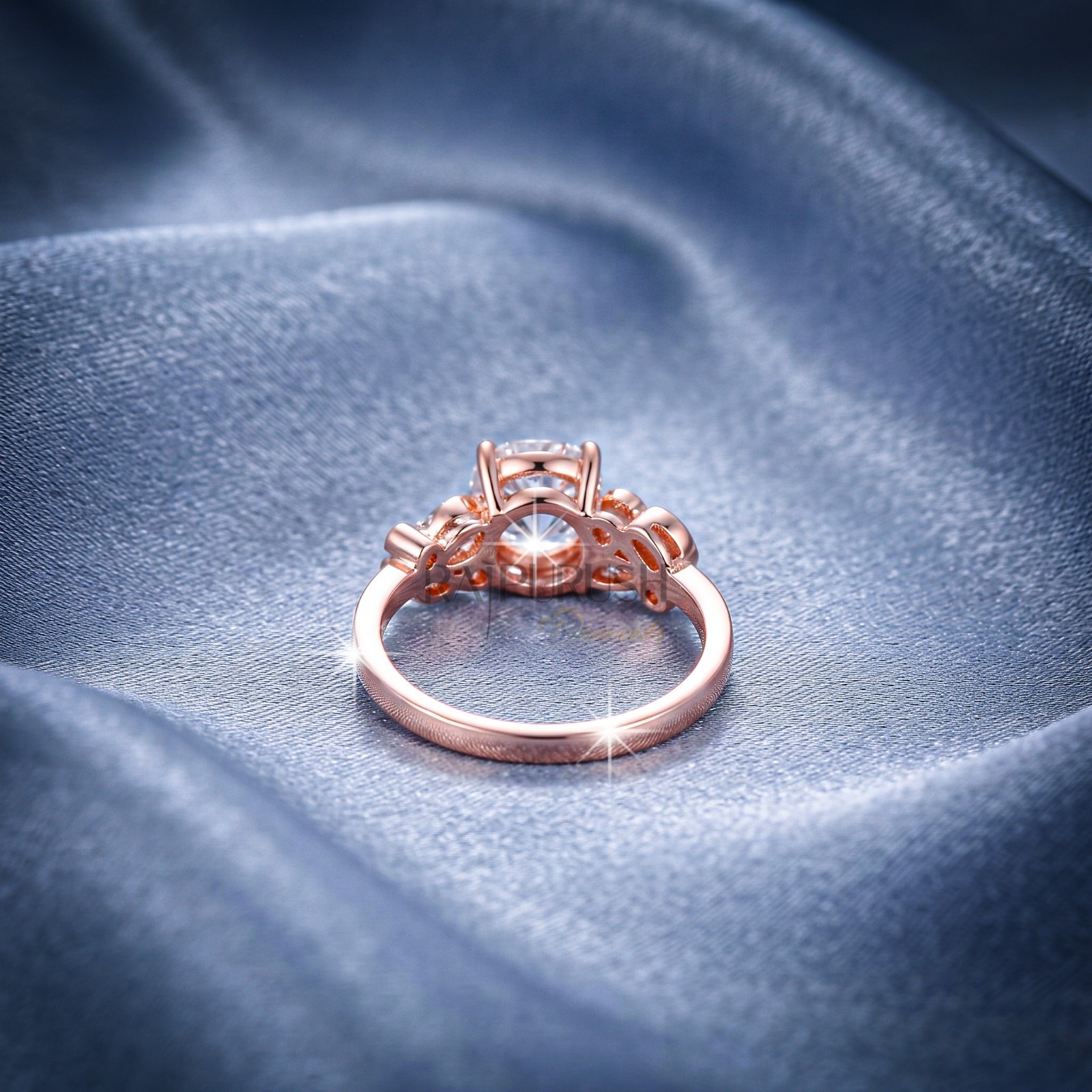 Floral Marquise Moissanite Engagement Ring Gold Plated 925 Silver Bridal Band