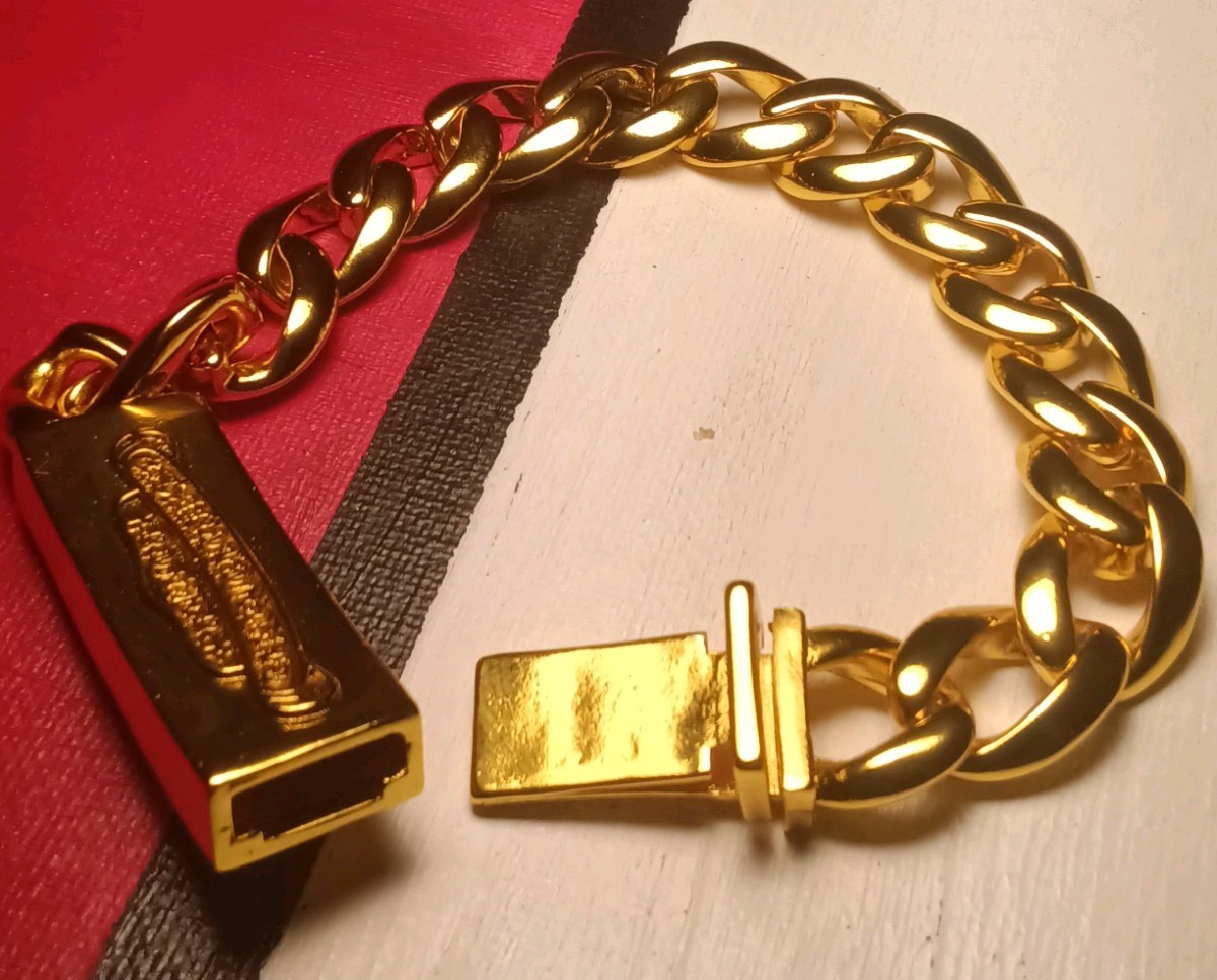 Chrome Gothic Bracelet biker Jewelery cuban link Men 24mm Simulated Diamond gold