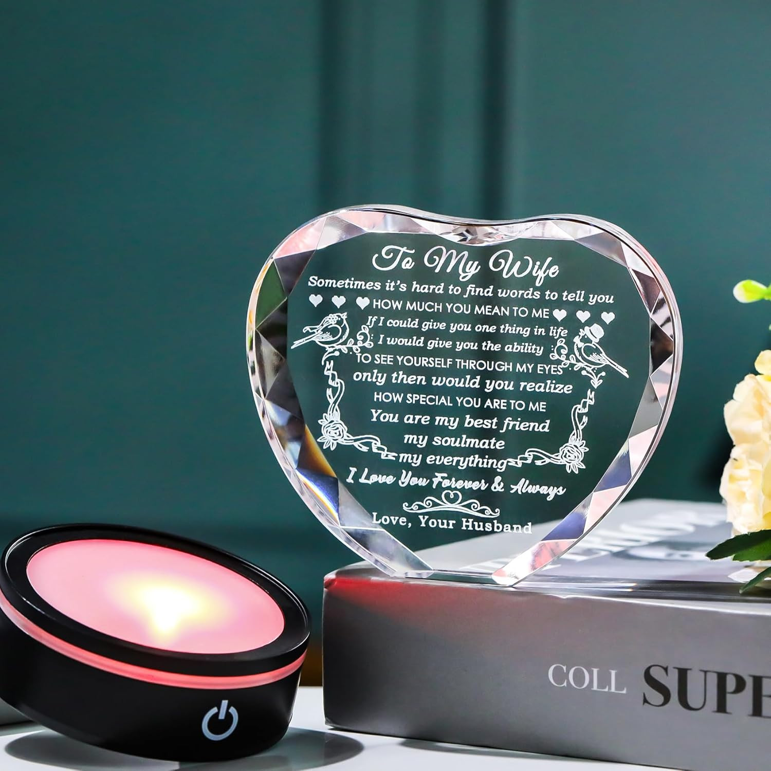 Gifts for Wife with Colorful LED Base Romantic Wedding Anniversary I Love You Gi