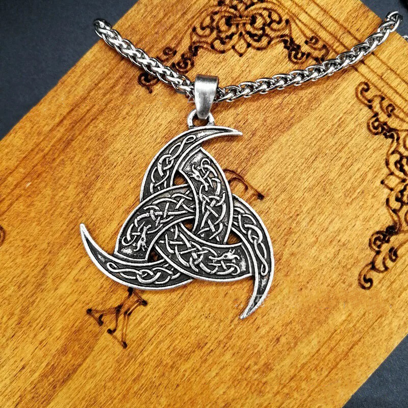 Vintage Silver Triple Horn of Odin Pendant Necklace Viking Jewelry For Men 24″
