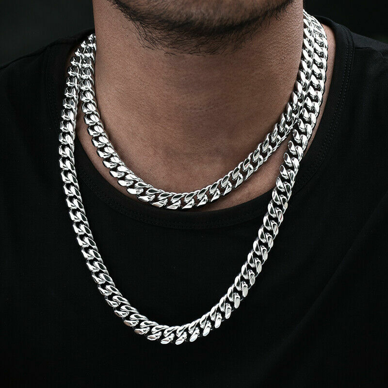 Men’s Miami Cuban Link Chain Or Bracelet SOLID Stainless Steel 8MM-14MM