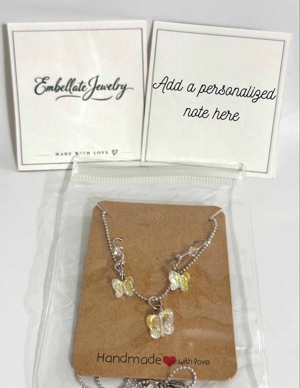 Swarovski Crystal Butterfly Necklace & Earrings Set Rhodium Plated Jewelry Gift