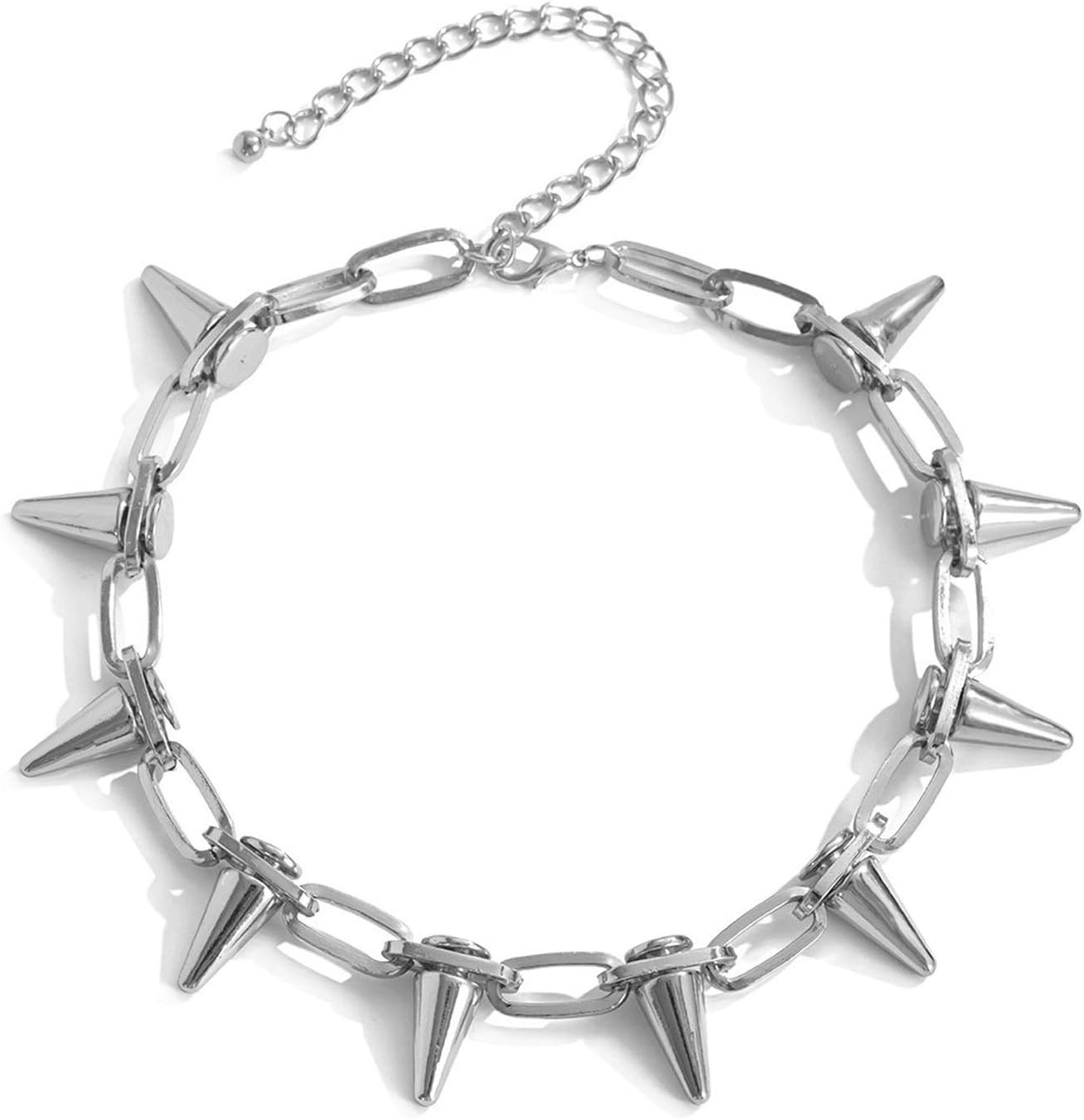 Punk Rivet Chokers Spike Plated Chain Necklace Gothic Pu Leather Key Lock Charms