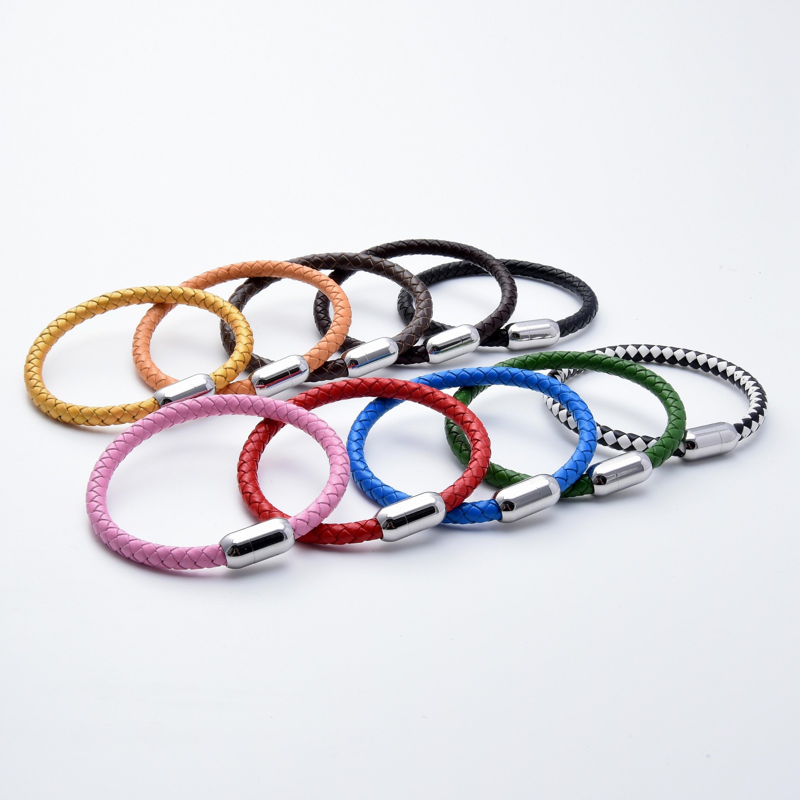 Simple Classic Leather Rope Chain Charm Bracelet Stainless Steel Unisex Jewelry