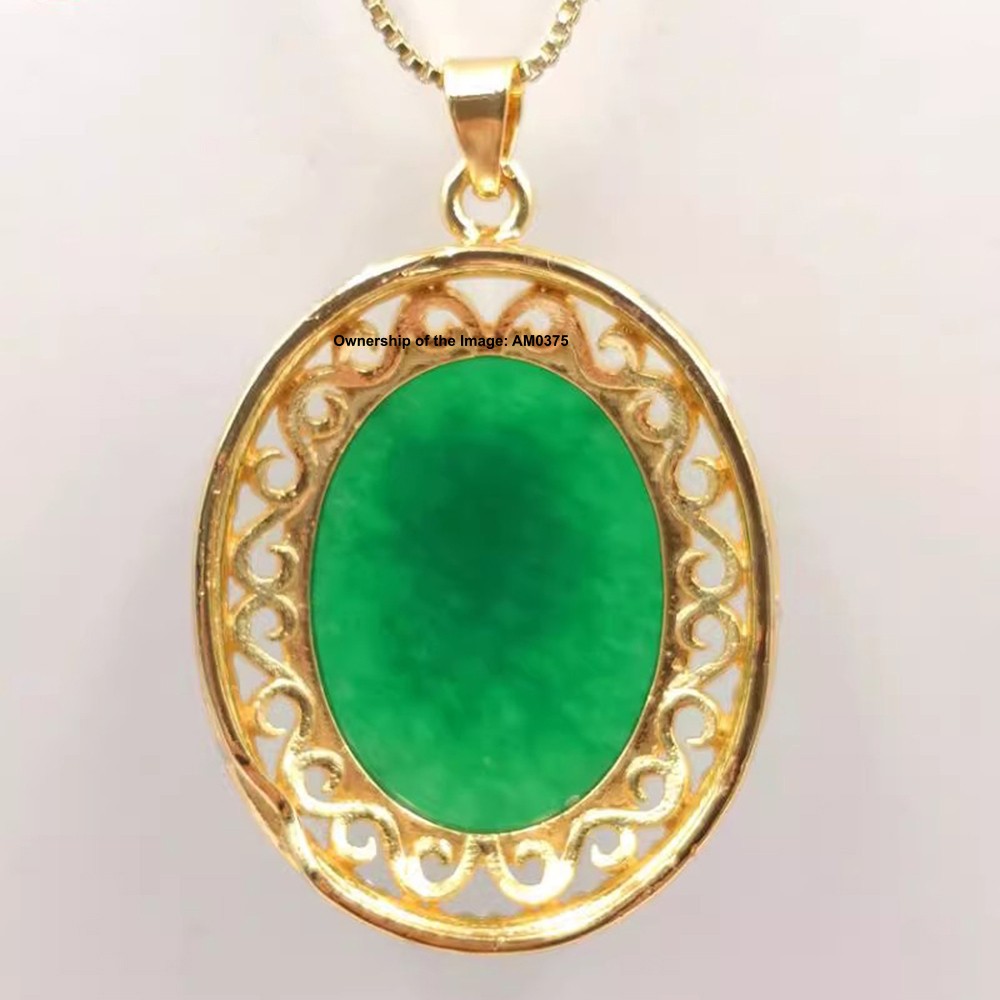 New Yellow Alloy Heating Jade Pendant Zircon and Green Oval Jade Pendant 37mm H