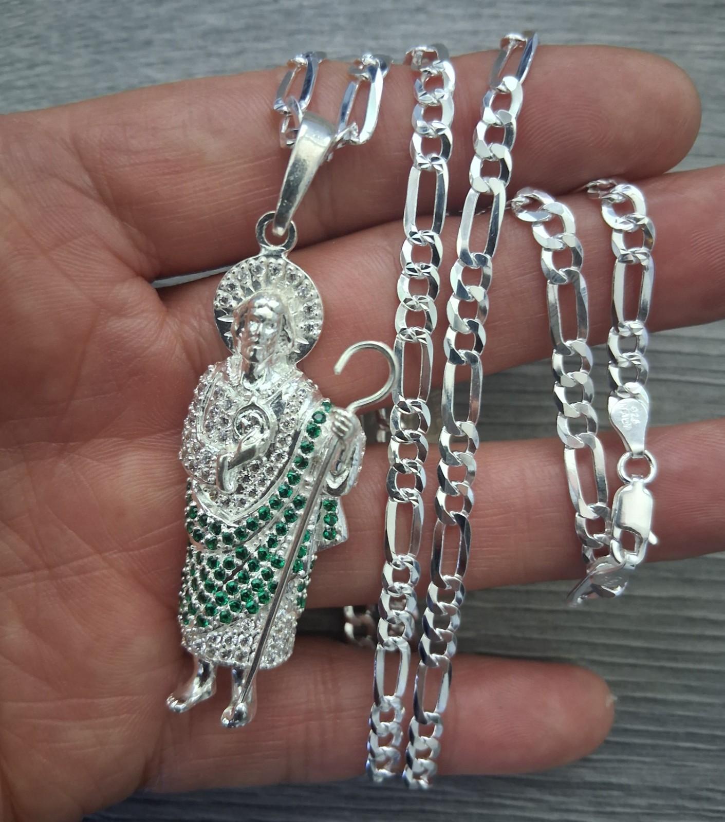 cadena figaro y san judas plata 925 24″ de larga 4.9mm de anchor