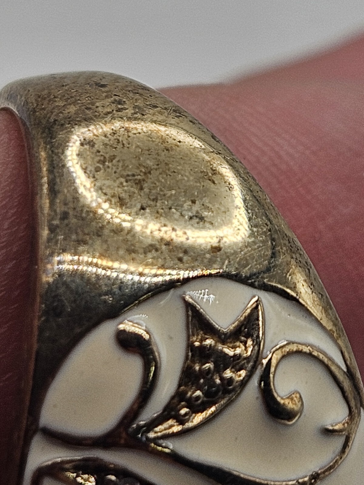 Sterling Silver Scroll Ivory Enamel Clear CZ Dome Ring Size 6 Signed ZRW