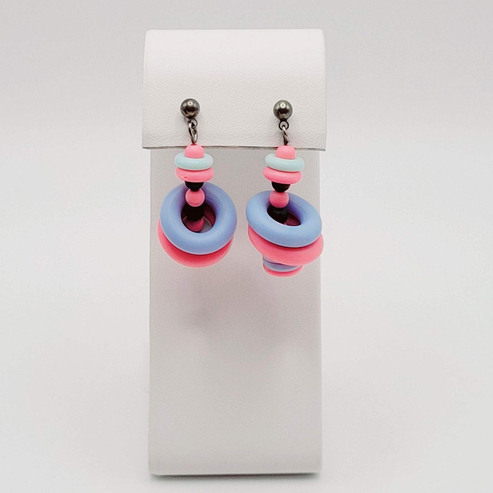 Artisan Donut and Disc Polymer Clay Pastel Colors Modern Pierced Dangle Earrings