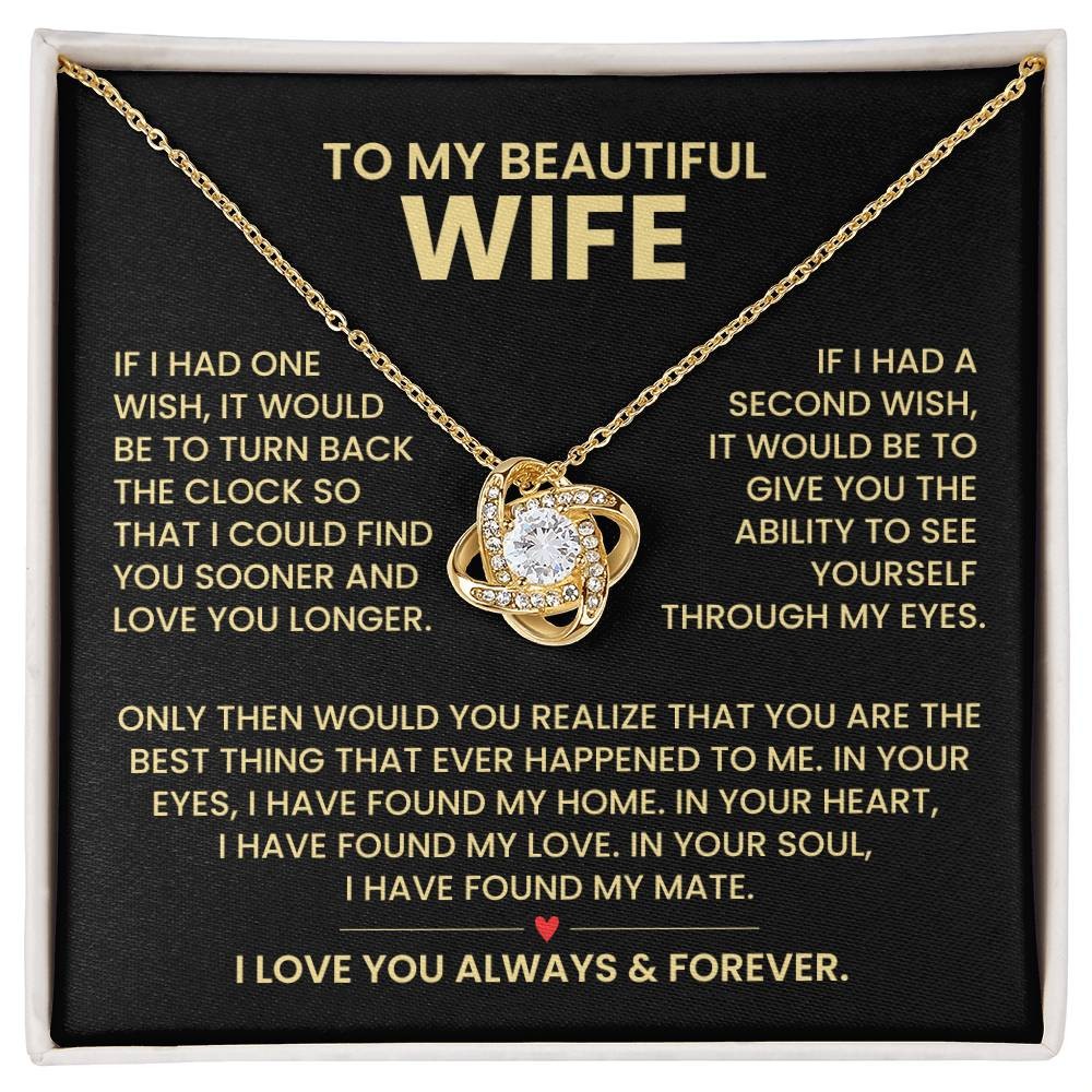 To My Wife Knot Necklace & Flower Bouquet Gift Set, Anniversary Valentines Gift