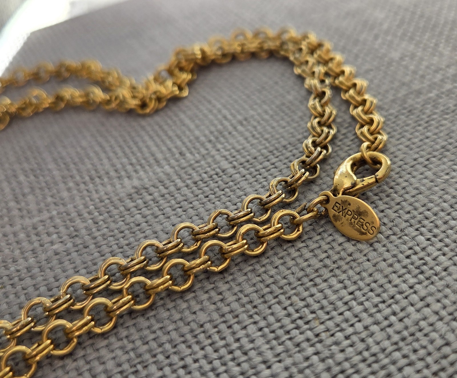 36 Inch Long Gold Tone Double Link Rolo Cable Chain Necklace Costume Victorian