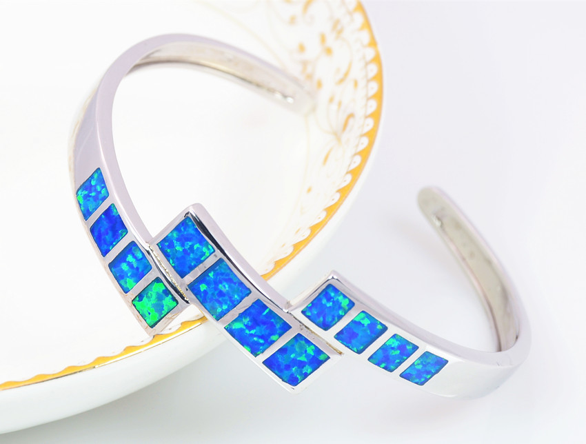 Vikoly Fashion Fine Blue Fire Opal Bangles 925 Sterling Sliver Jewelry For Women