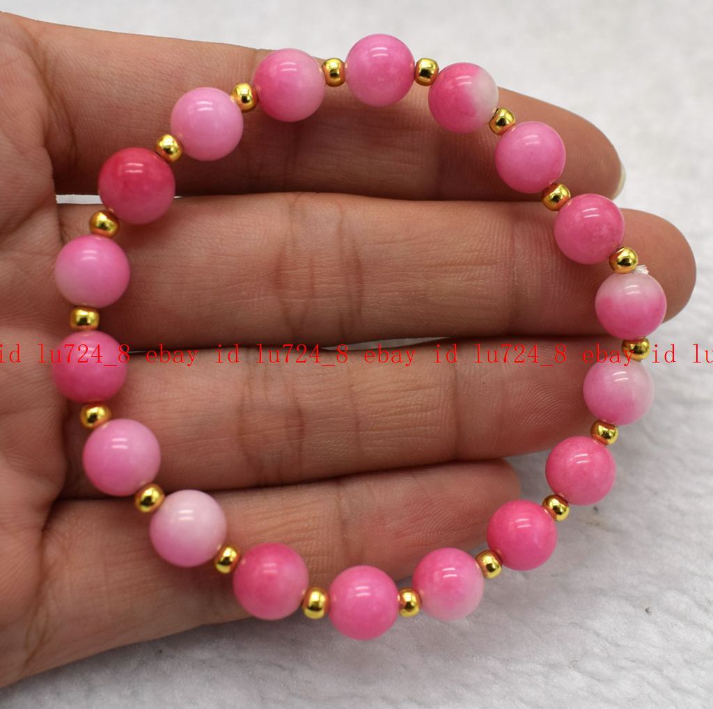 Pretty 6/8/10mm Pink Honey Peach Jade Round Gemstone Beads Bracelet 7.5”