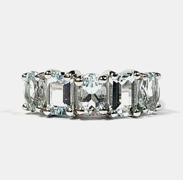 Sterling Silver Oval and Emerald Cut Faint Blue Stone Ring Size 5.25