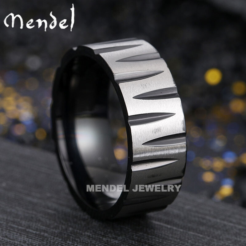 MENDEL Cool Mens Stainless Steel Biker Letter M W Band Ring For Men Size 7-15