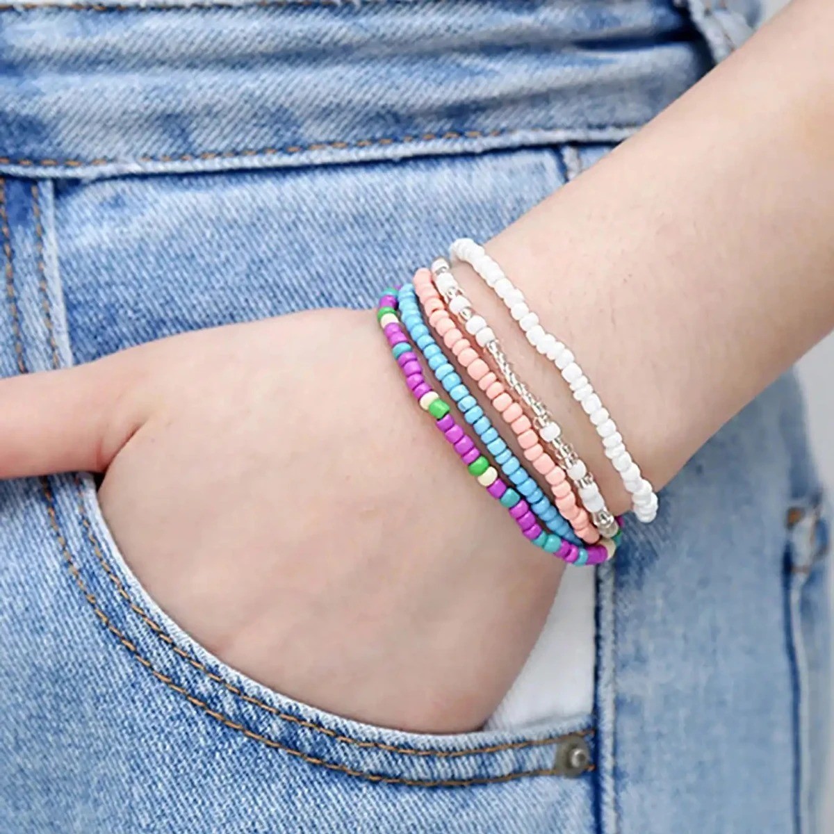 17PCS Bohemian Beaded Elastic Bracelets Stackable Colorful Beach Bracelet Set