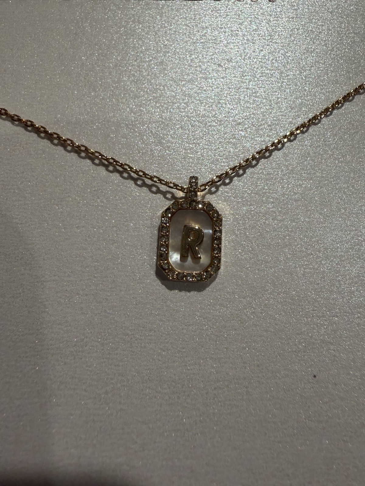 NWT Bauble bar Gold & Mother Of Pearl Initial Necklace “R” Gold Plated Brass