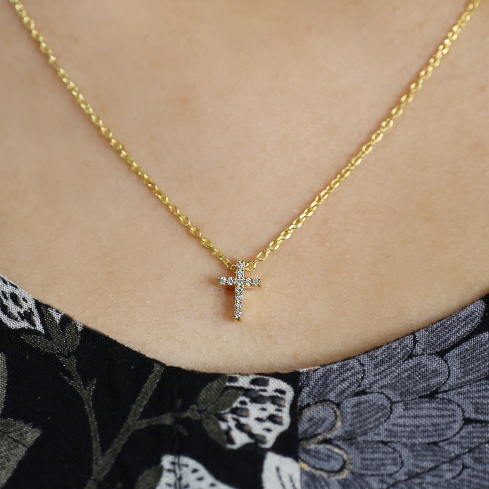 Diamond Cross Necklace Yellow Silver handmade jewelry Necklace Religious Jewelry