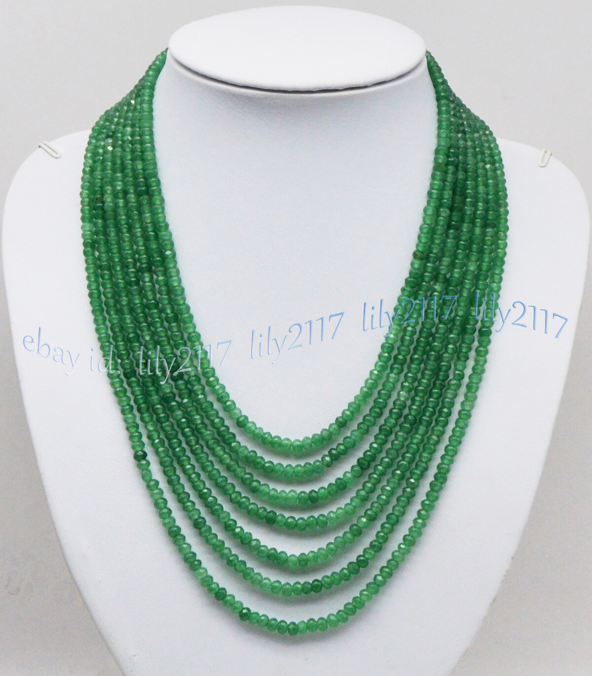 7 ROWS 2X4MM FACETED GREEN AVENTURINE GEMSTONE RONDELLE BEADS NECKLACES 17-23”