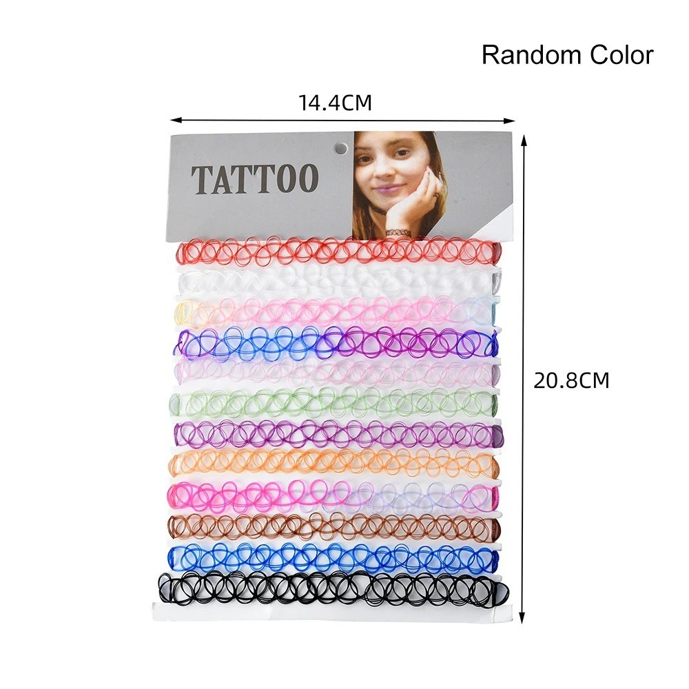 12pcs Rainbow Stretch Choker Creative Women Set Necklace Elastic Tattoo Vintage