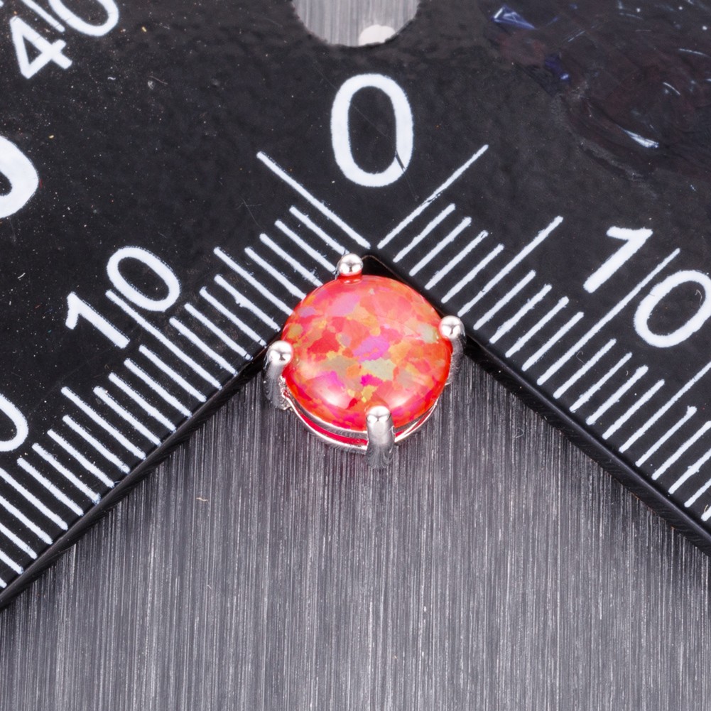 8mm Round Red Fire Opal Cabochon Silver Jewelry Simple Stud Earrings