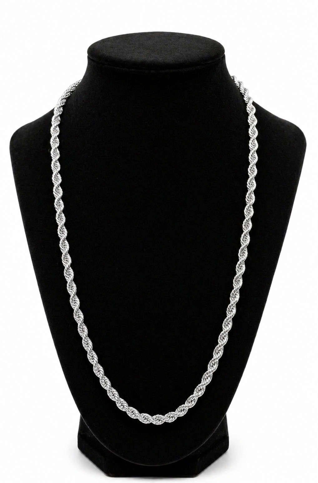 4mm Rope Chain Necklace 22″ Stainless Steel Silver Twist Chain Men Women