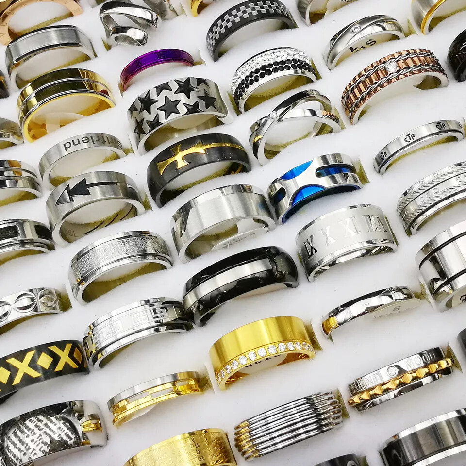 100PCS Stainless Steel Rings Bulk Lot Men’s Fashion Jewelry Ring Wholesale Mixed