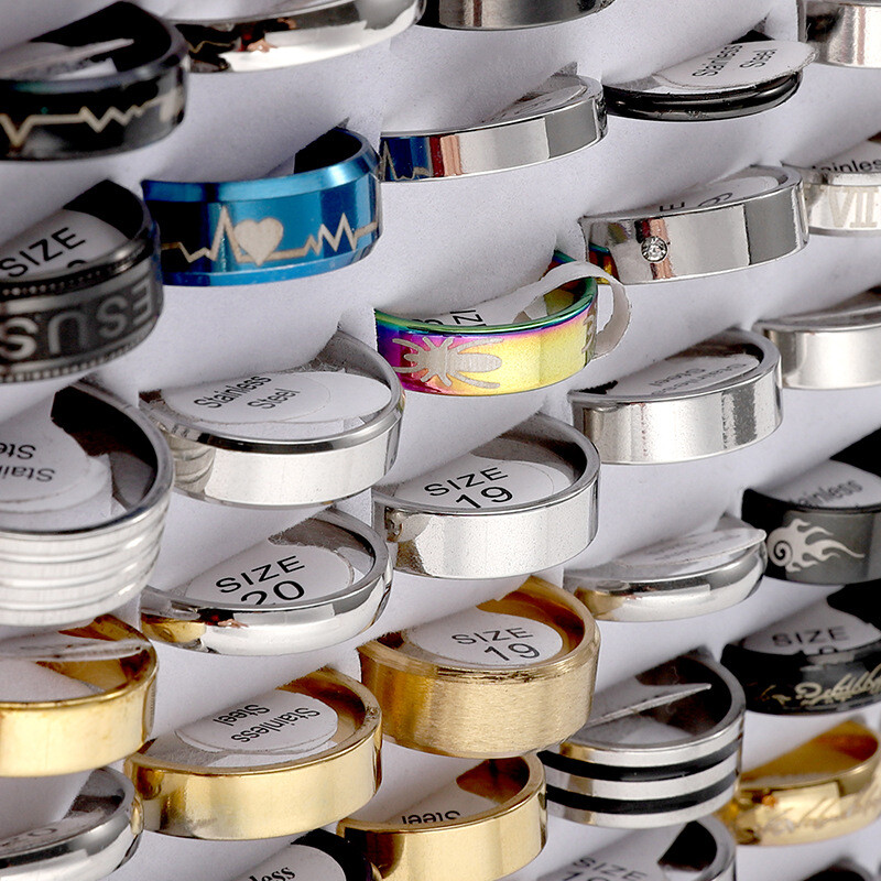100 Pcs Mixed Finger Rings Stainless Steel Band Ring Jewelry Lot Female Wedding