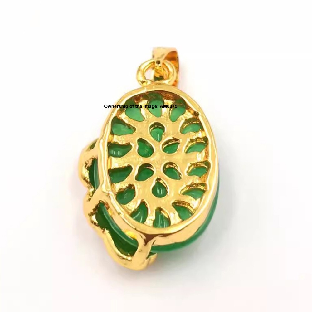 NEW Yellow Alloy Heating Jade Pendant Leaf Pattern & Oval Jade Pendant 25mm H