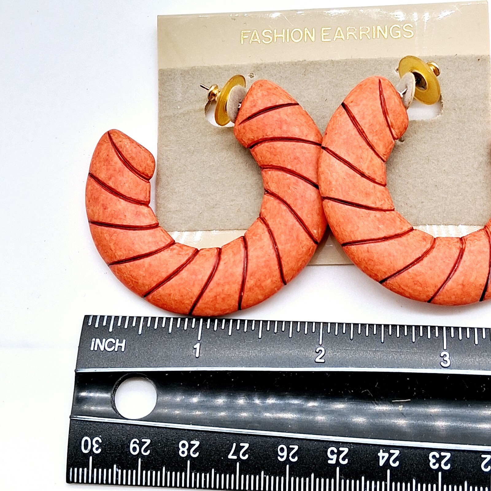 Vintage Made in Hong Kong Orange Hoop Pierced Earrings Shrimp