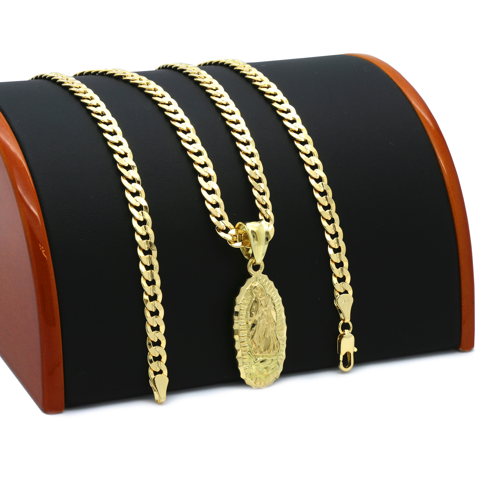 Mens 14k Gold Plated Guadalupe Pendant 5mm 24″ Cuban Necklace Chain(K-4)
