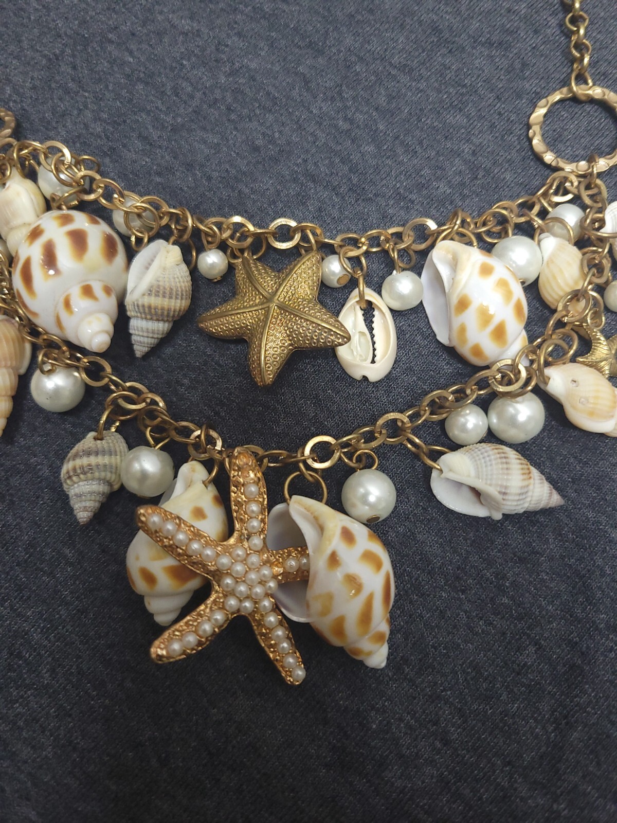 Shell, Starfish & Pearl with Gold Chain Neckless Fashion Jewelry 16” to 20”