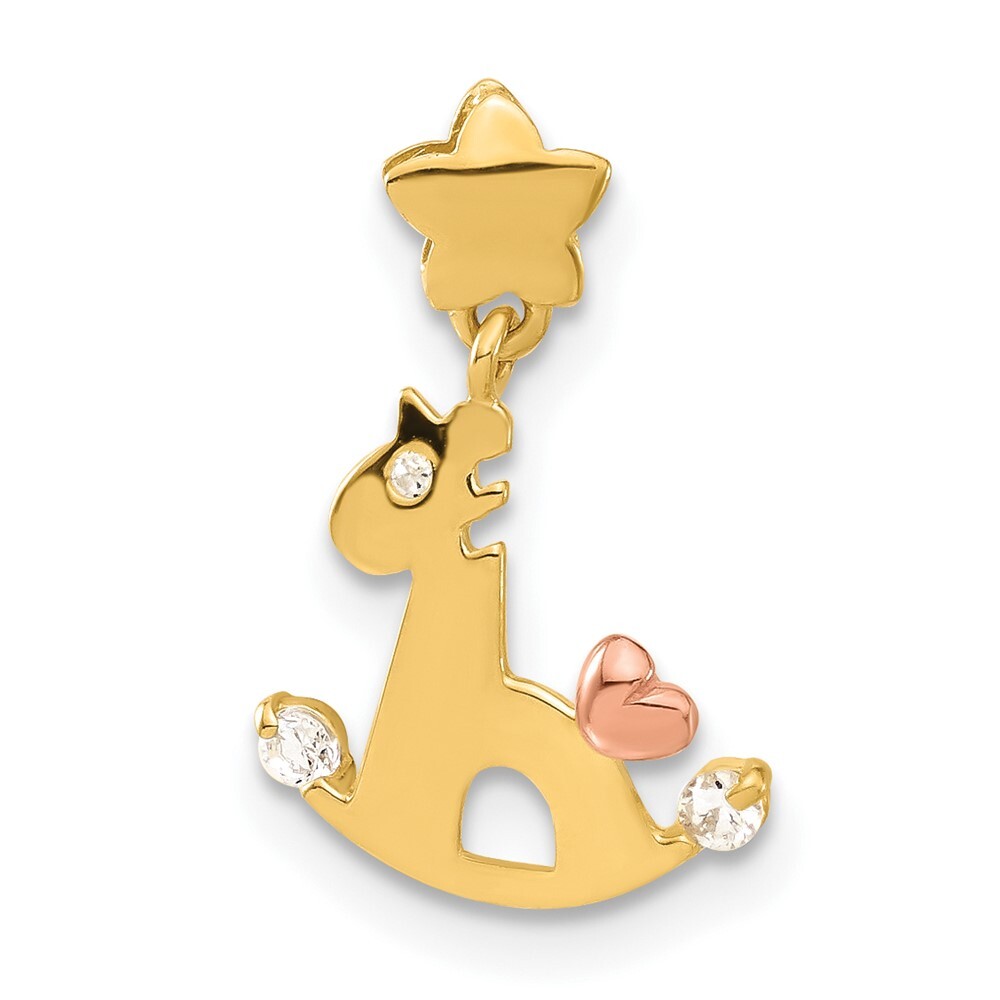 14k Yellow and Rose Gold CZ Childrens Rocking Horse Pendant