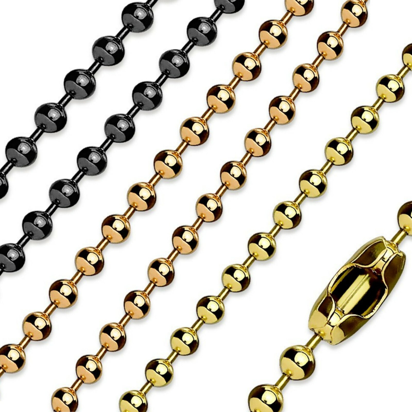 Black/Rose/Gold Ball Chain Stainless Steel Necklace 3-4mm 15-22 Inch Mens Womens