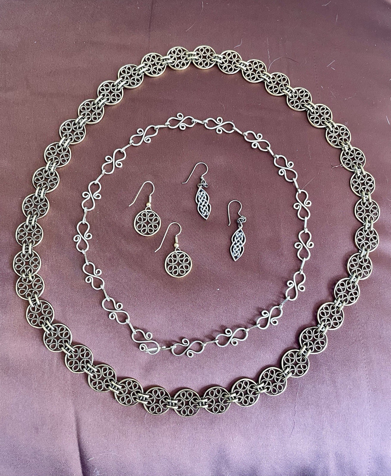Renaissance Fair-Themed Bronze Necklaces and Matching Earrings